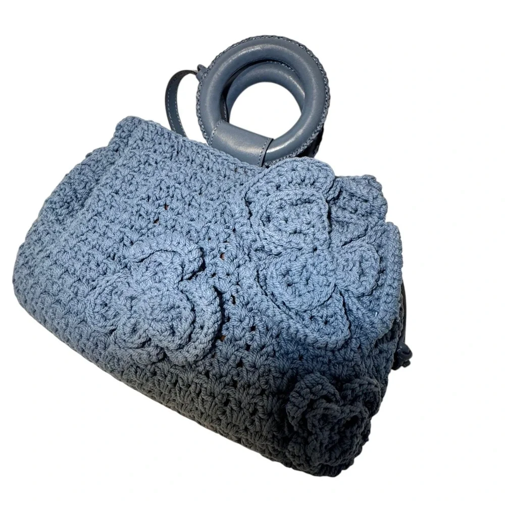 Patricia Nash Carlina Blue Floral Crochet Satchel Bag Handle Crossbody‎ NWT